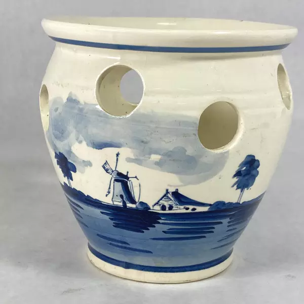 Vtg Delft Blauw Crocus Bowl Planter Vase Holland Windmill Sailboat Decor
