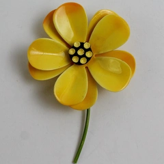 Vintage Unmarked Yellow Flower Pinback Brooch