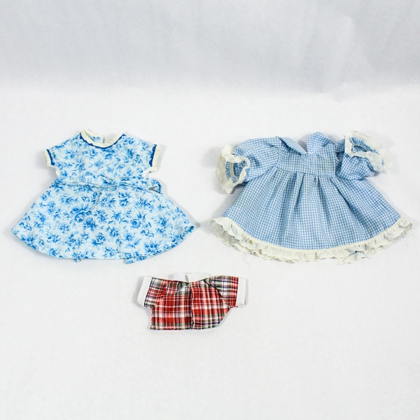 Vintage Handmade Doll Clothes Lot of 3 Floral & Plaid, Pre-Owned
