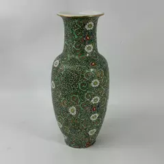 Vintage ACF Japanese Cloisonné Porcelain Vase Green Gold Floral Design
