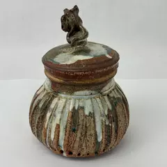 Handmade Drip Glaze Art Pottery Jar with Lid Signed Decorative Collectible