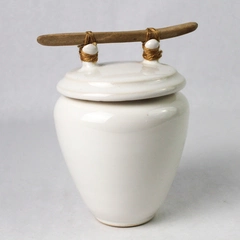 Handmade White Ceramic Jar with Lid Signed Décor
