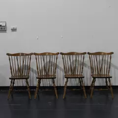 Lot of 4 Vintage S Bent & Bros Solid Maple Colonial Windsor Dining Chairs