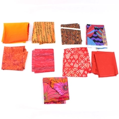 9 Pc Lot of Orange and Red Scrap Fabric Fat Quarters DIY Quilting