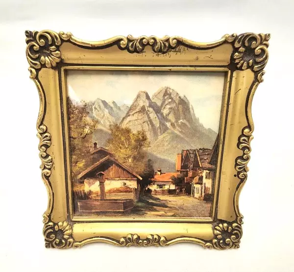 Lot of 2 Vintage Miniature Pictures of Garmisch Germany Dated 1979 Framed
