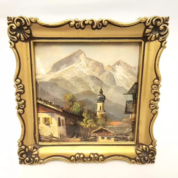 Lot of 2 Vintage Miniature Pictures of Garmisch Germany Dated 1979 Framed