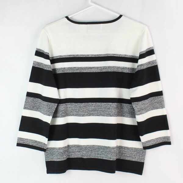 Alfred Dunner Women's Striped Rhinestone Sweater Size S Black White Gray