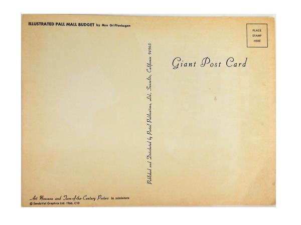 VTG 66 PALL MALL Art Nouveau Illustrated Giant Post Card Cigarette Advertisement