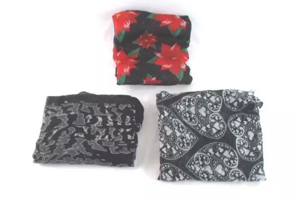 Lot of 3 Infinity Scarfs Black White Hearts Red Black Green Poinsettia