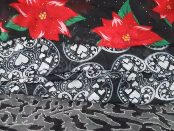 Lot of 3 Infinity Scarfs Black White Hearts Red Black Green Poinsettia