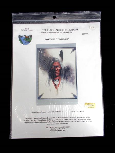 LONE DEER Sonagolese Design American Indian Cross Stitch PORTRAIT OF WISDOM 9904