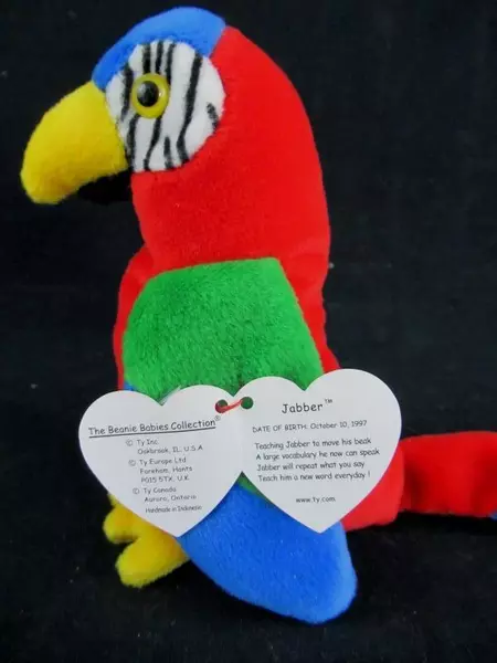 Vintage 1997 Ty Beanie Baby Jabber Parrot Retired Tag Errors No Number Stamp