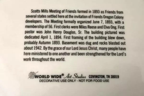 Vintage Scotts Mills Friends Church Souvenir Collector Plate Oregon 1893-1993