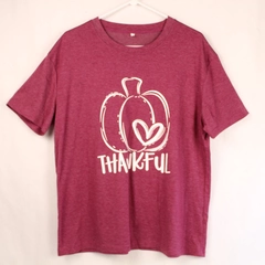 Thankful Pumpkin Tee Shirt Women's 2XL Purple Short Sleeve Top - Good Condition