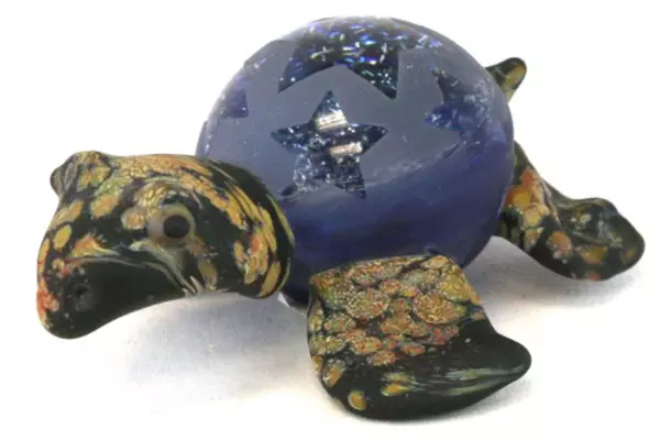 Vintage Mazet Studios Paperweight Turtle with Frosted Shell Stars Cosmic Oregon