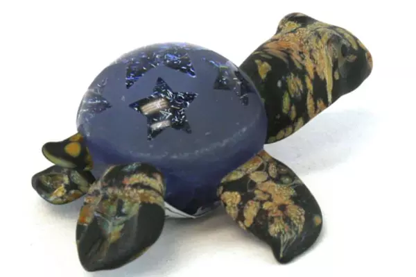 Vintage Mazet Studios Paperweight Turtle with Frosted Shell Stars Cosmic Oregon