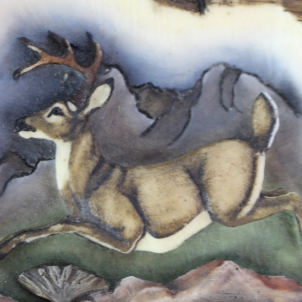 Vintage Hand Carved Bone Deer Landscape Belt Buckle 1985 Unique Accessory