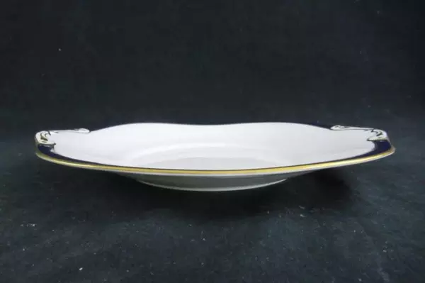John Aynsley Underplate White China Cobalt Blue Gold Band Rim Handles England