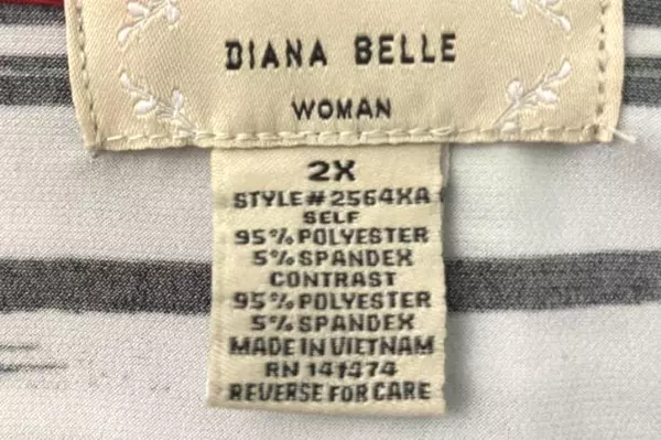 Diana Belle Women Top Shirt Women's Size2X Black White Red Stripes Short Sleeves