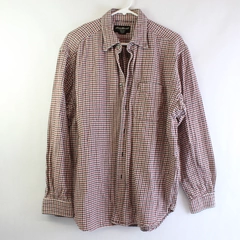 Eddie Bauer Men's Size Large Red Plaid Check Cotton Flannel Button-Down Shirt
