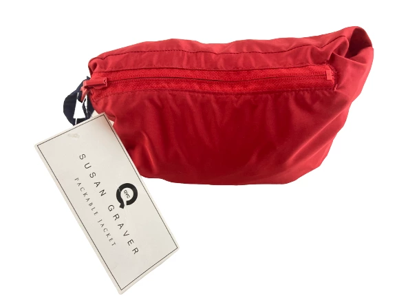 QVC Susan Graver Packable Jacket Red Folds into Pocket Women's Size Large