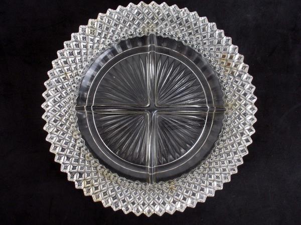 Vintage Imperial Anchor Hocking Etched Divided Glass Dish Round Star Burst