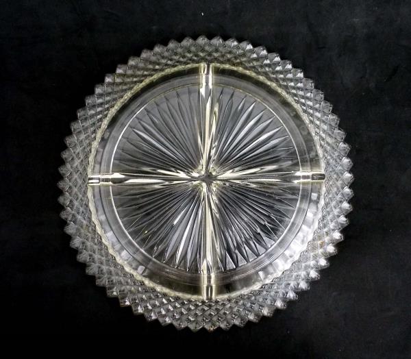 Vintage Imperial Anchor Hocking Etched Divided Glass Dish Round Star Burst