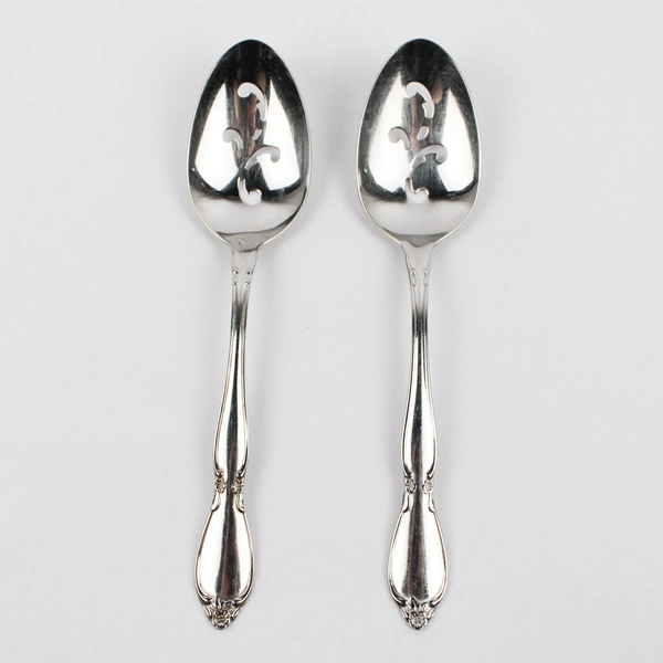Set of 2 Oneida Chatelaine Stainless Steel Pierced Serving Spoons