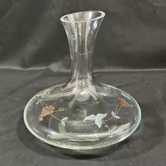 Large Etched Glass Wine Decanter 10.5 Inches Tall Grape And Leaf Pattern