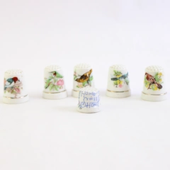 Lot Of 6 Vintage Unbranded Ceramic Thimbles 5 Birds & Home Sweet Home