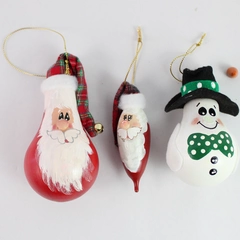 Lot of 3 Handmade Christmas Ornaments - Santa & Snowman - Pre-Owned