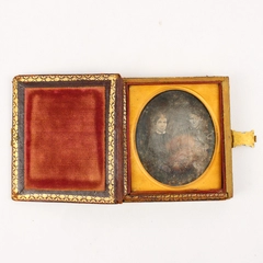 Antique Souvenir Tintype Photograph In a Book Shaped Leather Covered Frame