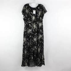NWT Kensie Black Short-Sleeved Maxi Dress Metallic Floral Women's Size 12