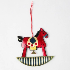 Vintage Handmade And Hand Painted Bamboo Rocking Horse Christmas Ornament 3"