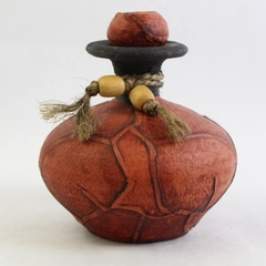 Red Hand Wrapped Ceramic Jug Decanter with Matching Stopper Made in Mexico