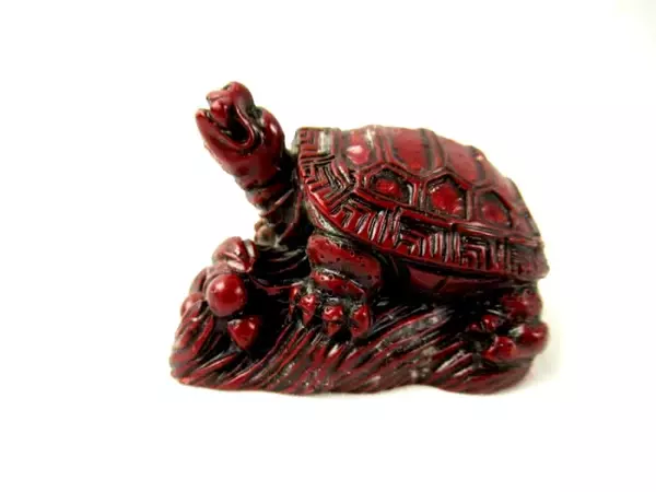 Pair Of Small Turtle Figurines Burgundy Red Resin Chinese Asian 