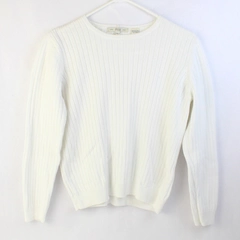 Pria White Ribbed Long-Sleeve Knit Sweater Women's Size Large 