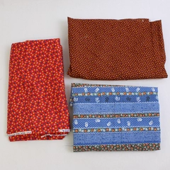 3 Piece Lot Vintage Floral Quilting Fabrics Blue Red Brown