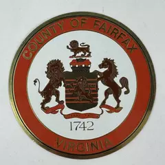 Small 4" Round Enamel Brass Metal County Of Fairfax Virginia 1742 Seal