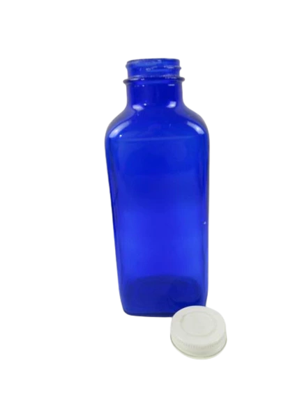 Lot of 2 Vintage Cobalt Blue Medicine & Ointment Jars Milk of Magnesia HUNT Lid