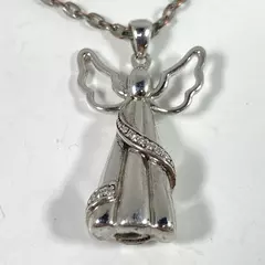 925 Sterling Silver Rhinestone Angel Pendant Necklace, 18" Chain, D Cross B