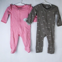 Lot of 2 Carter's 9M Baby Sleepers Zipper Closure Pink Gray Onepiece