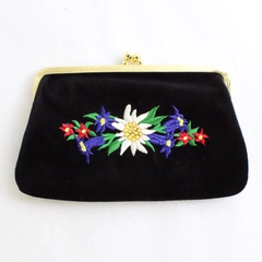 Unbranded Floral Embroidered Black Kiss Lock Coin Purse