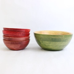 Set of 5 Vintage Tuttocasa Wooden Salad Bowls Red and Green
