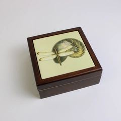 Wendy Thompson Nautilus Shell Dragonfly Wood & Tile Trinket Box Collectible