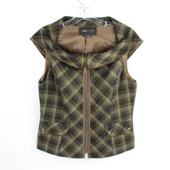 BCBGMaxazria Green Plaid Wool Blend Zip-Up Vest Women's Size Medium