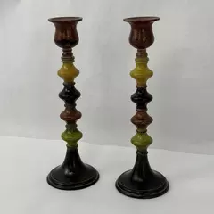 Pier 1 Imports Painted Metal Multi Color Stack Candle Holders Pair 9.75 Inch