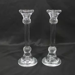 Pair of 12 Inch Pillar Crystal Taper Candle Holders Decorative Elegant