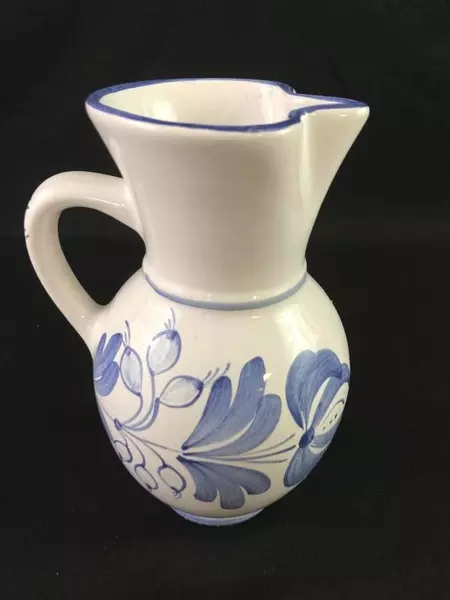 Vintage White and Blue Floral Ceramic Small Pitcher Yorktowne Dressing Syrup