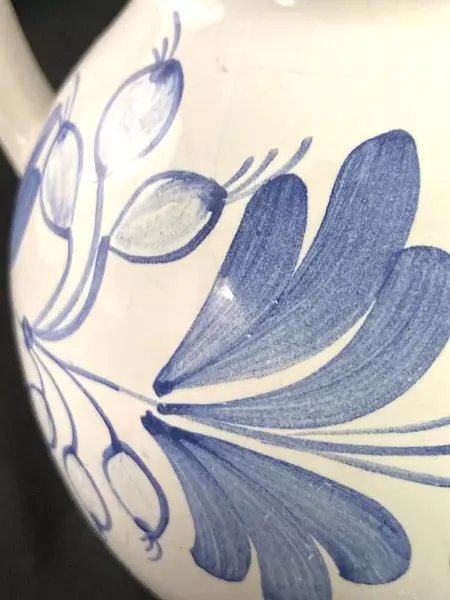 Vintage White and Blue Floral Ceramic Small Pitcher Yorktowne Dressing Syrup